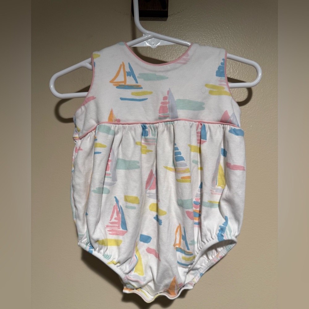 The Beaufort Bonnet Company Sailboat Print One Piece Bubble Romper